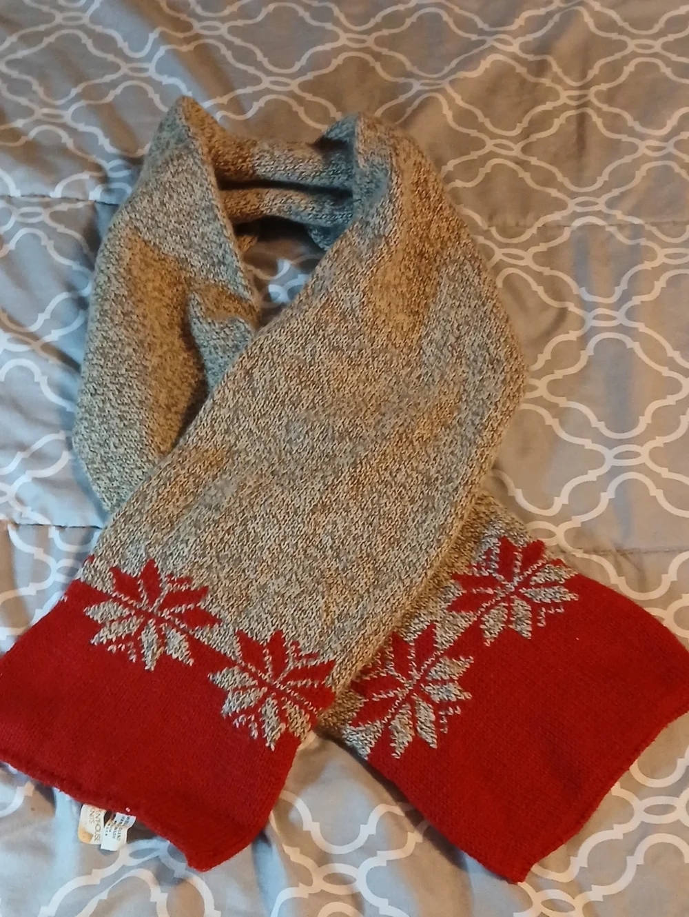 1970s-80s Penthouse Knits Wool Blend Scarf with Red Snowflake Accents